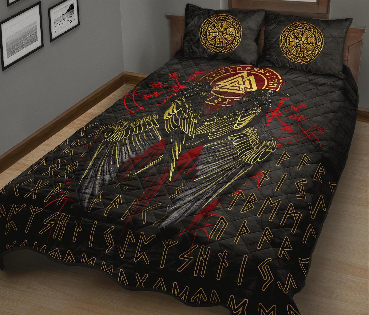 Viking Quilt Bedding Set Viking Valknut and Ravens Tattoo