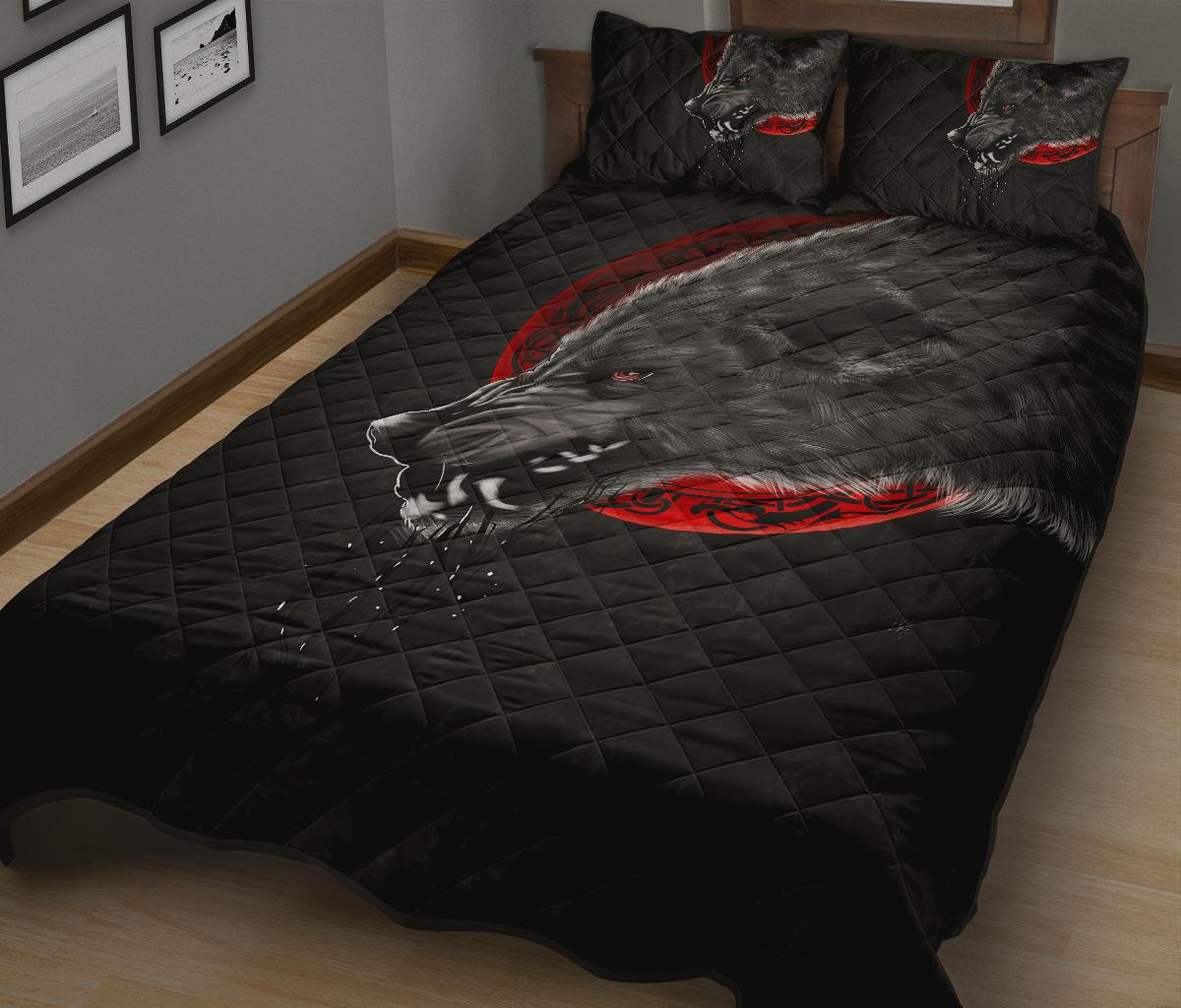 Viking Quilt Bedding Set Wolf And Blood Moon