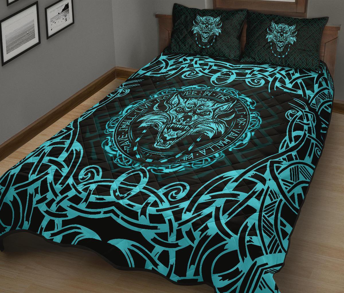 Viking Quilt Bedding Set Fenrir Viking Cyan 3D