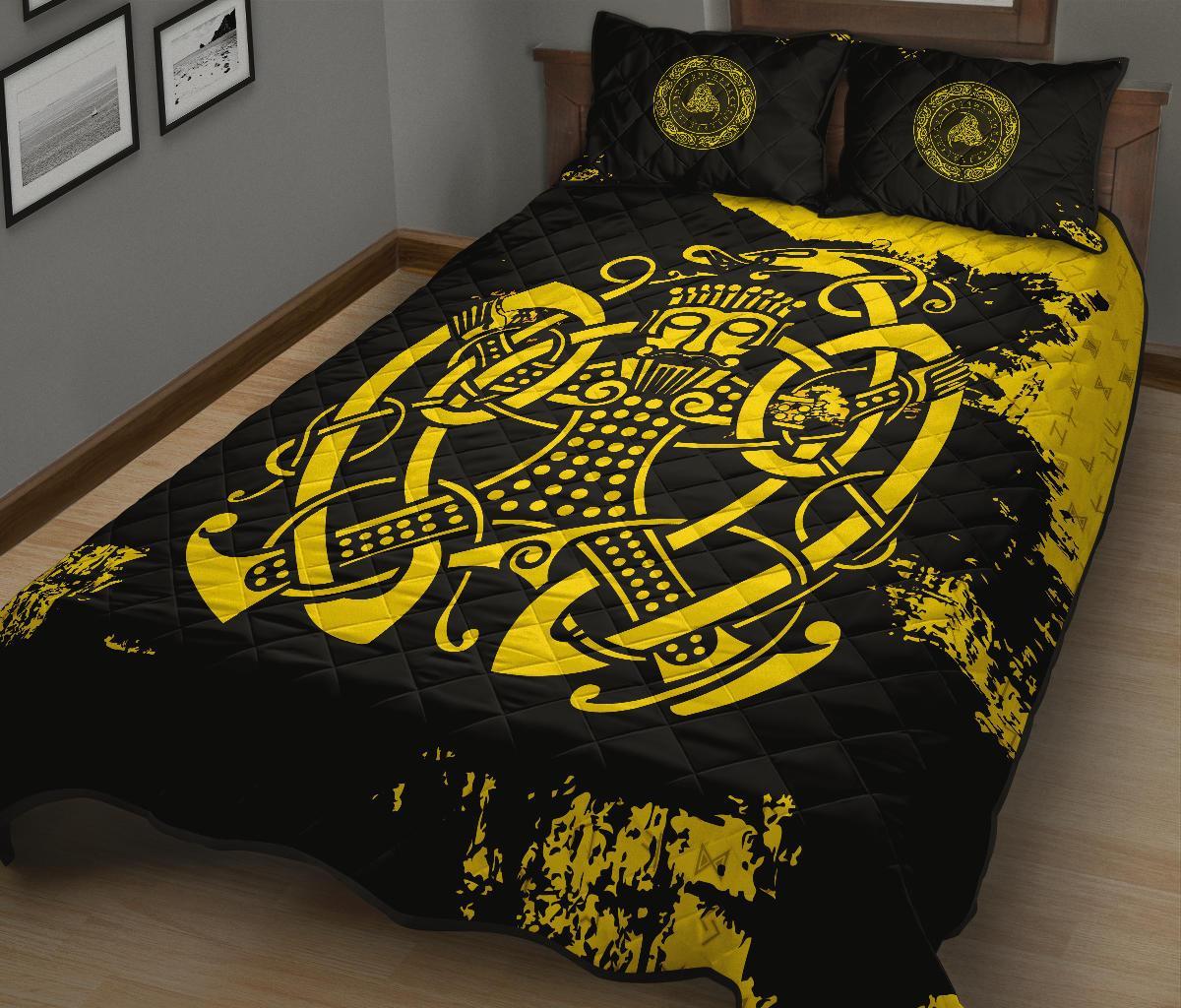 Viking Quilt Bedding Set Loki Bound Triskele Rune Gold