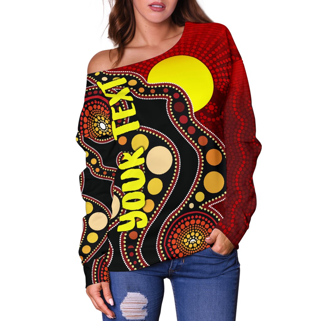 (Custom) Women's Off Shoulder Sweater Australia Aboriginal Lives Matter Flag