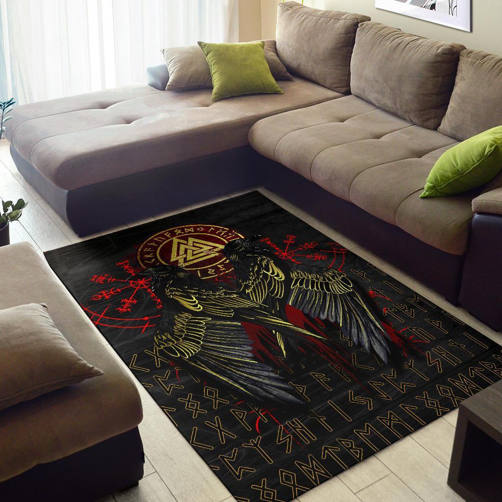 Viking Area Rug Vikings Valknut and Ravens Tattoo