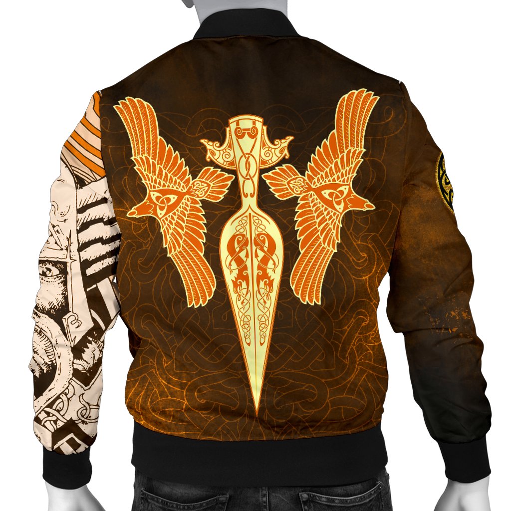 Viking Bomber Jacket Gold Spear Of The God Odin Gungnir And Two Gold Ravens