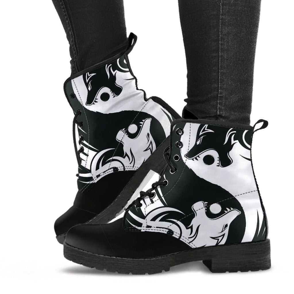 Viking Leather Boots Bomber Ying Yang Wolf