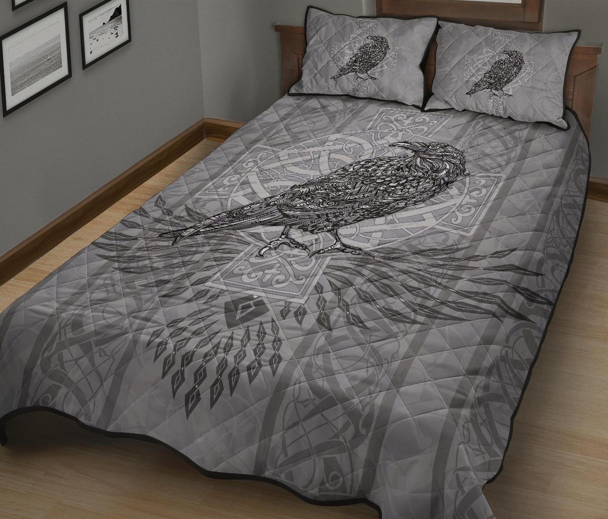 Viking Quilt Bedding Set Odin's Celtic Raven Scandinavian Tattoo