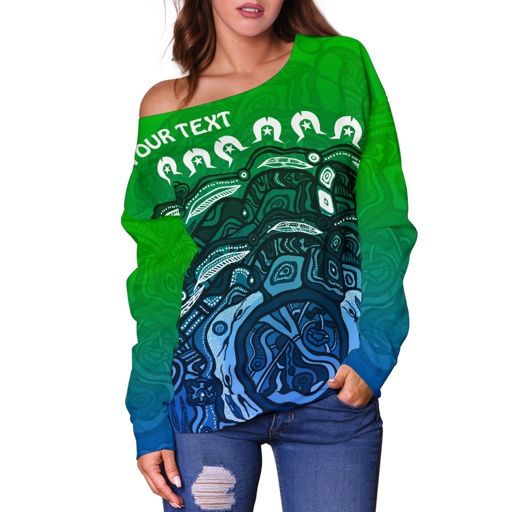 (Custom) Torres Strait Islands Off Shoulder Sweater - Blue