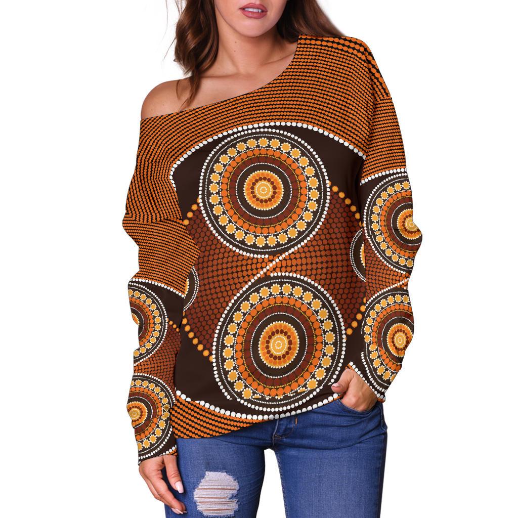 Women's Off Shoulder Sweater - Aboriginal Dot Painting Sweater Ver10