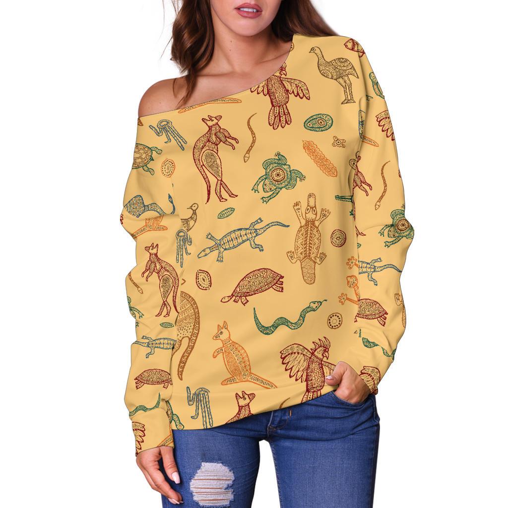 Women's Off Shoulder Sweater - Australian Animals Sweater