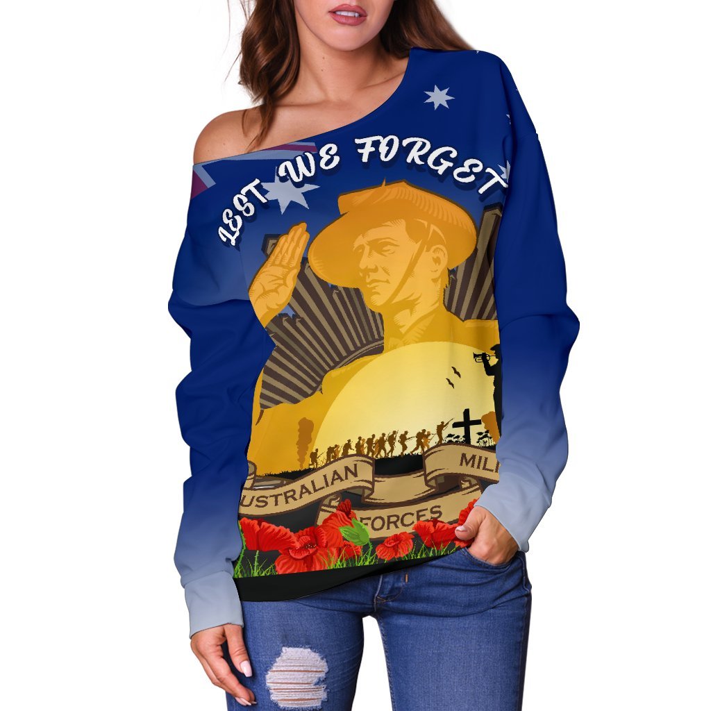 Women's Off Shoulder Sweater - Australia Anzac Day 2022 And Soldiers