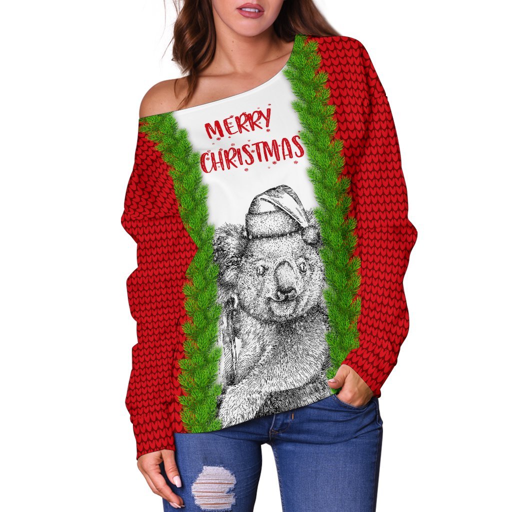 Australia Christmas Women's Off Shoulder Sweater - Merry Christmas Koala