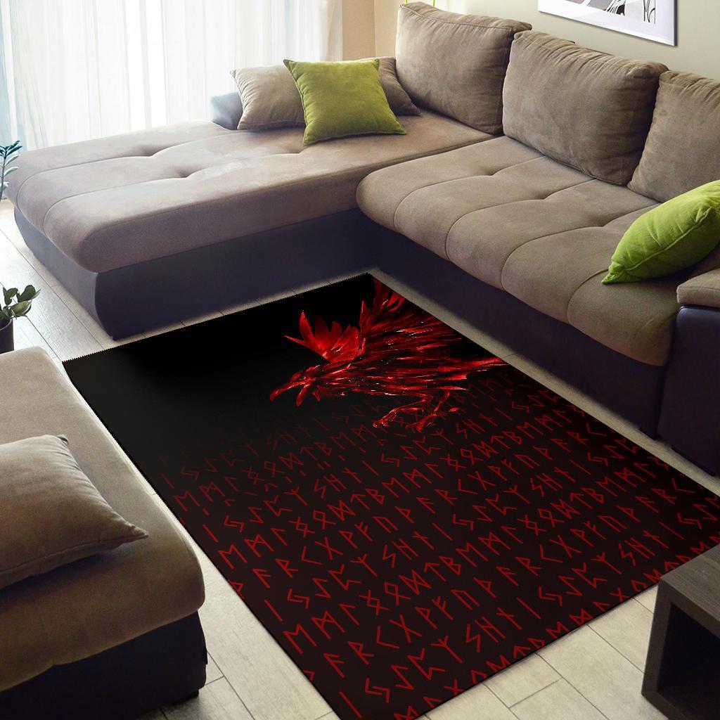 Viking Area Rug The Raven Of Odin Rune Red