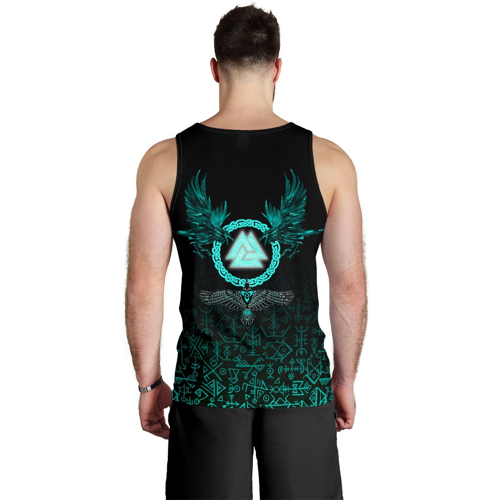 Viking Men's Tank Top Three Raven and Valknut Cyan