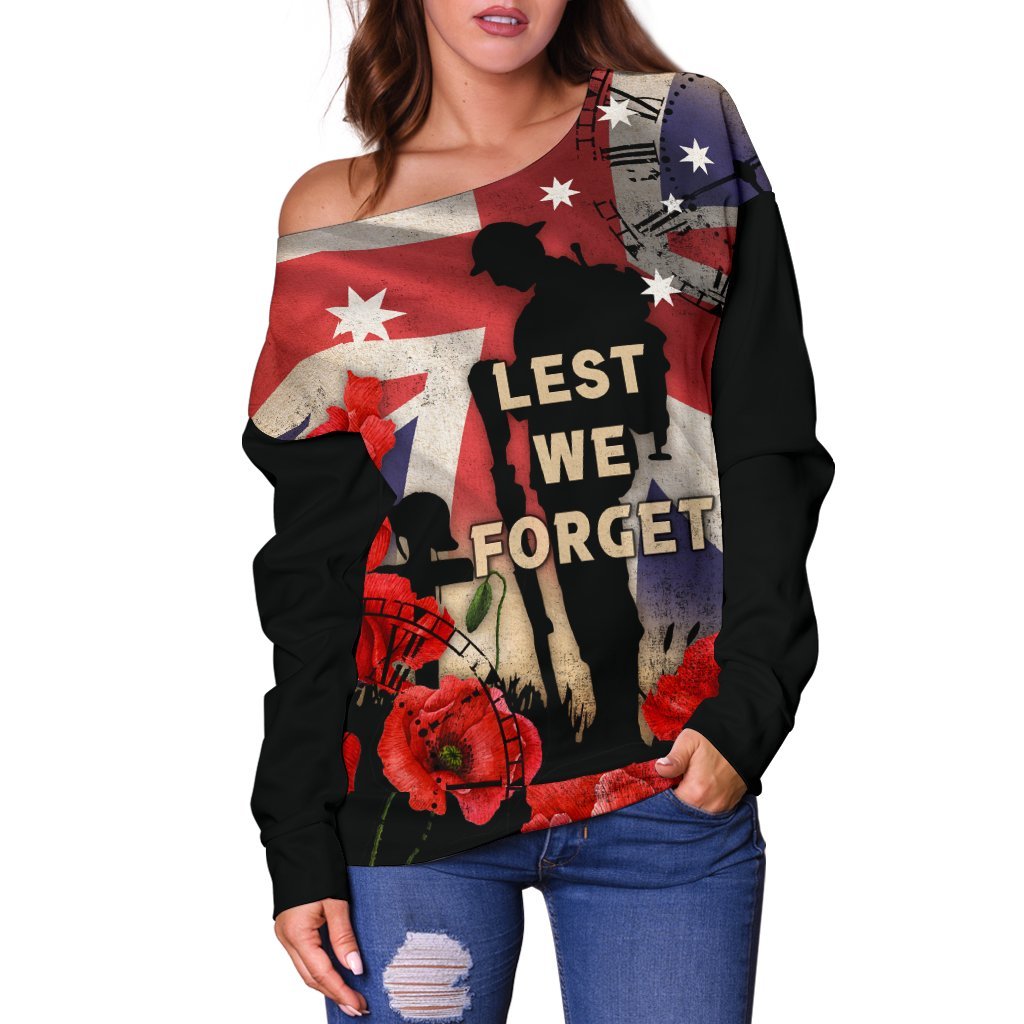 Anzac Women's Off Shoulder Sweater - A Day We Will Never Forget