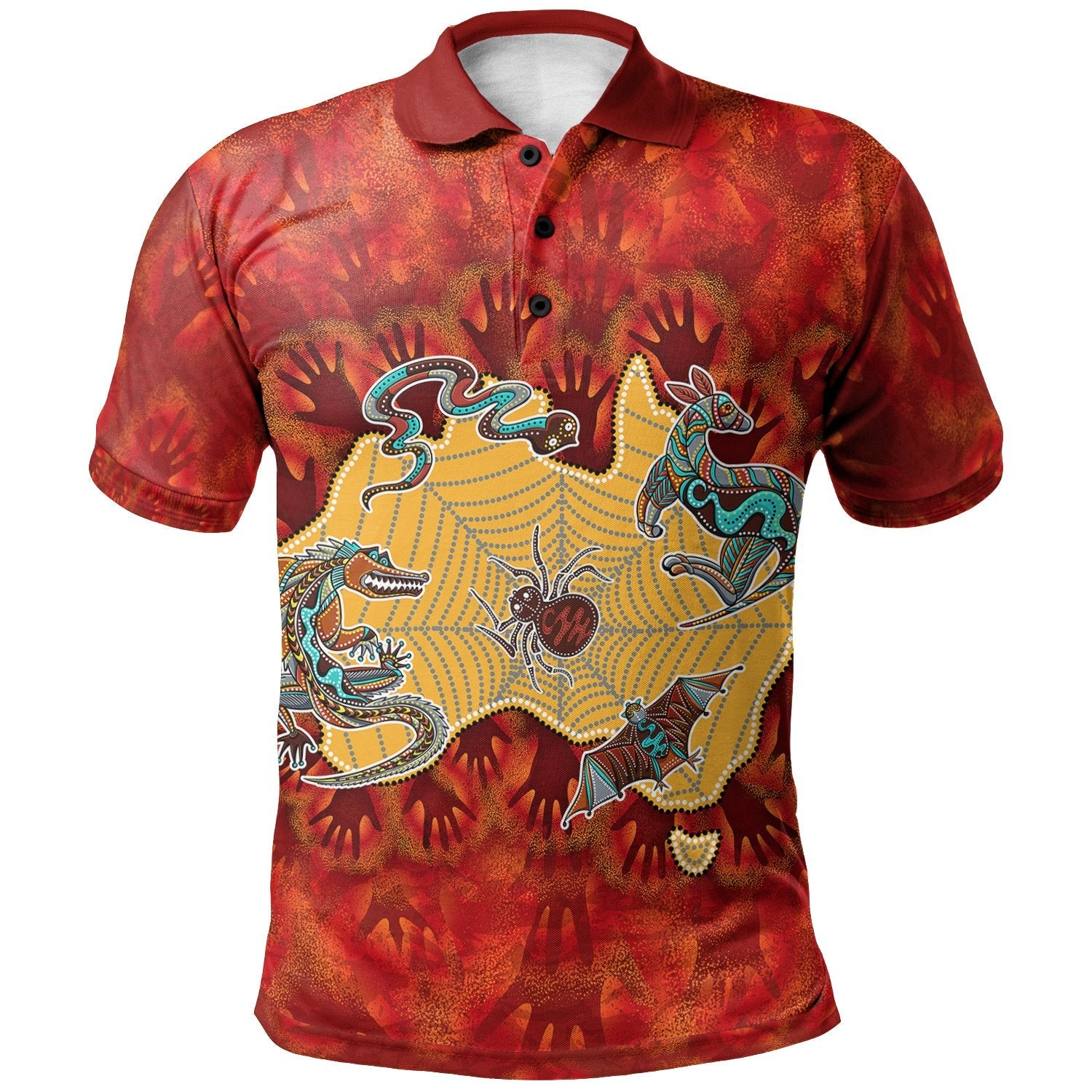 Aboriginal Polo - Australia Map Hand Patterns Spider Web Polo Shirt