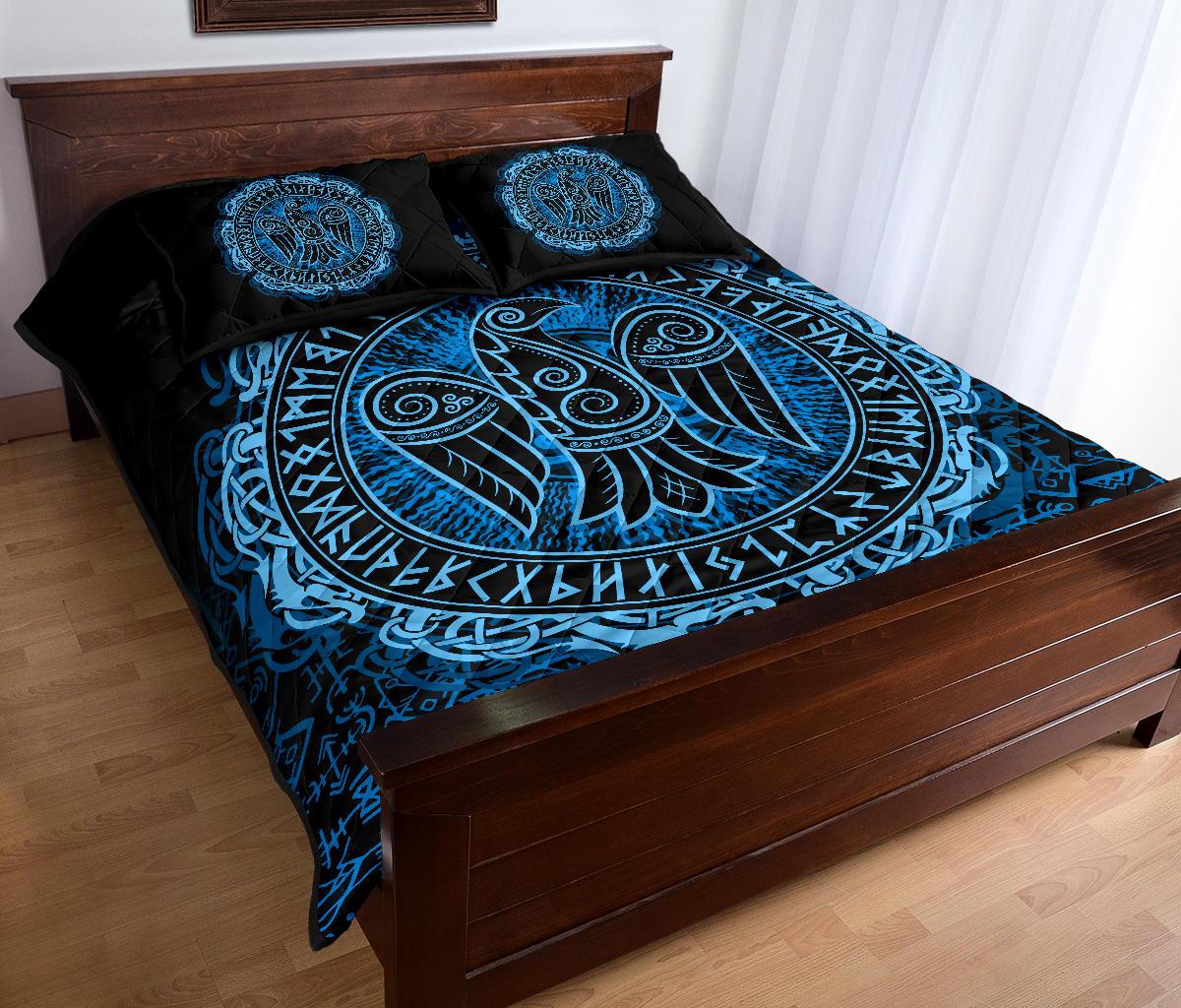 Viking Quilt Bedding Set Raven Celtic Cyan