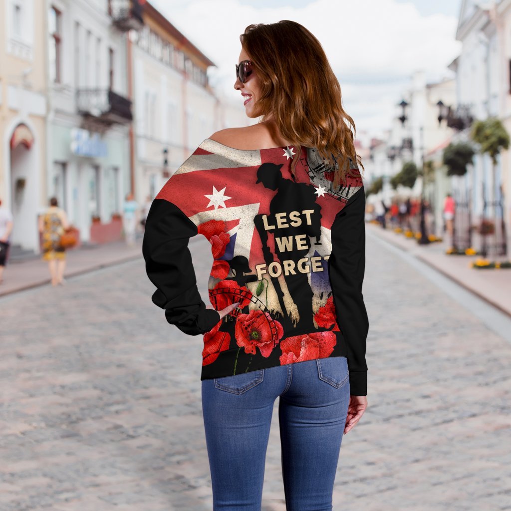 Anzac Women's Off Shoulder Sweater - A Day We Will Never Forget