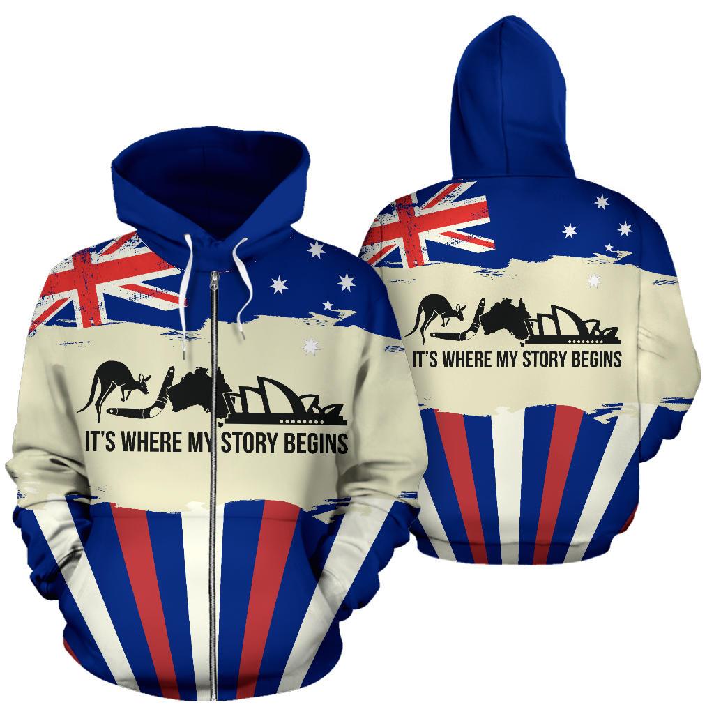 Zip Hoodie - Aus Flag Hoodie Kangaroo Sydney Opera