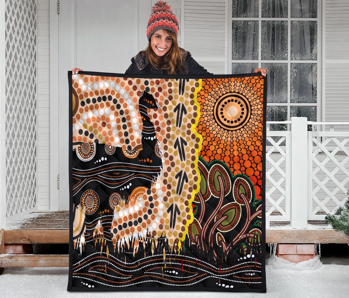 Aboriginal Premium Quilt - Indigenous Sun and Emu