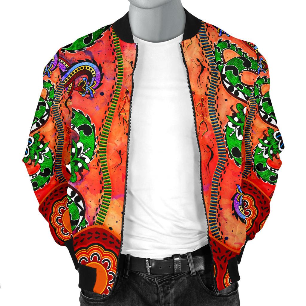 Aboriginal Bomber Jacket - Aussie Indigenous Patterns Orange