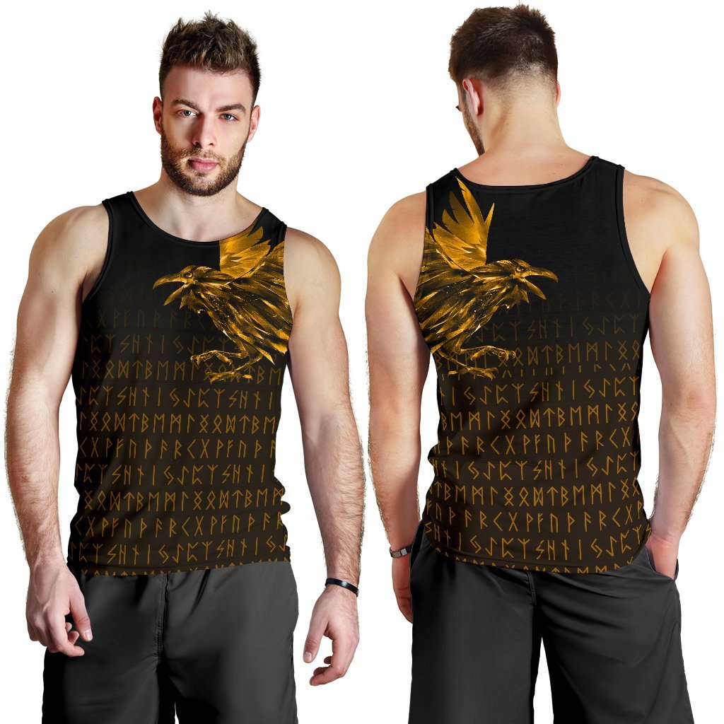 Viking Men's Tank Top The Raven Of Odin Rune Gold