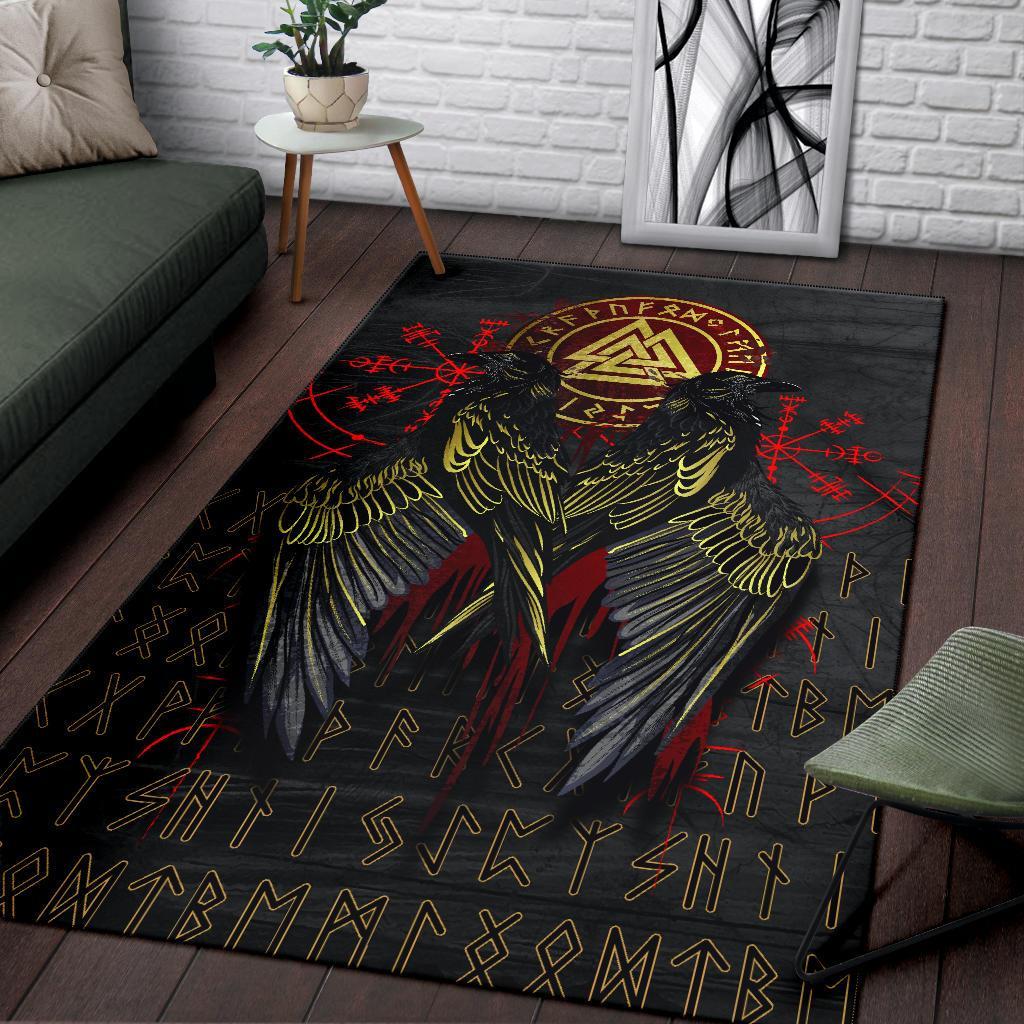 Viking Area Rug Vikings Valknut and Ravens Tattoo