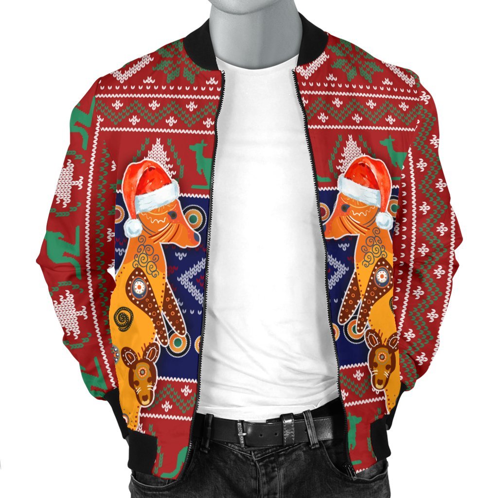 Australia Christmas Men Bomber Jacket - Mother Kangaroo In Christmas