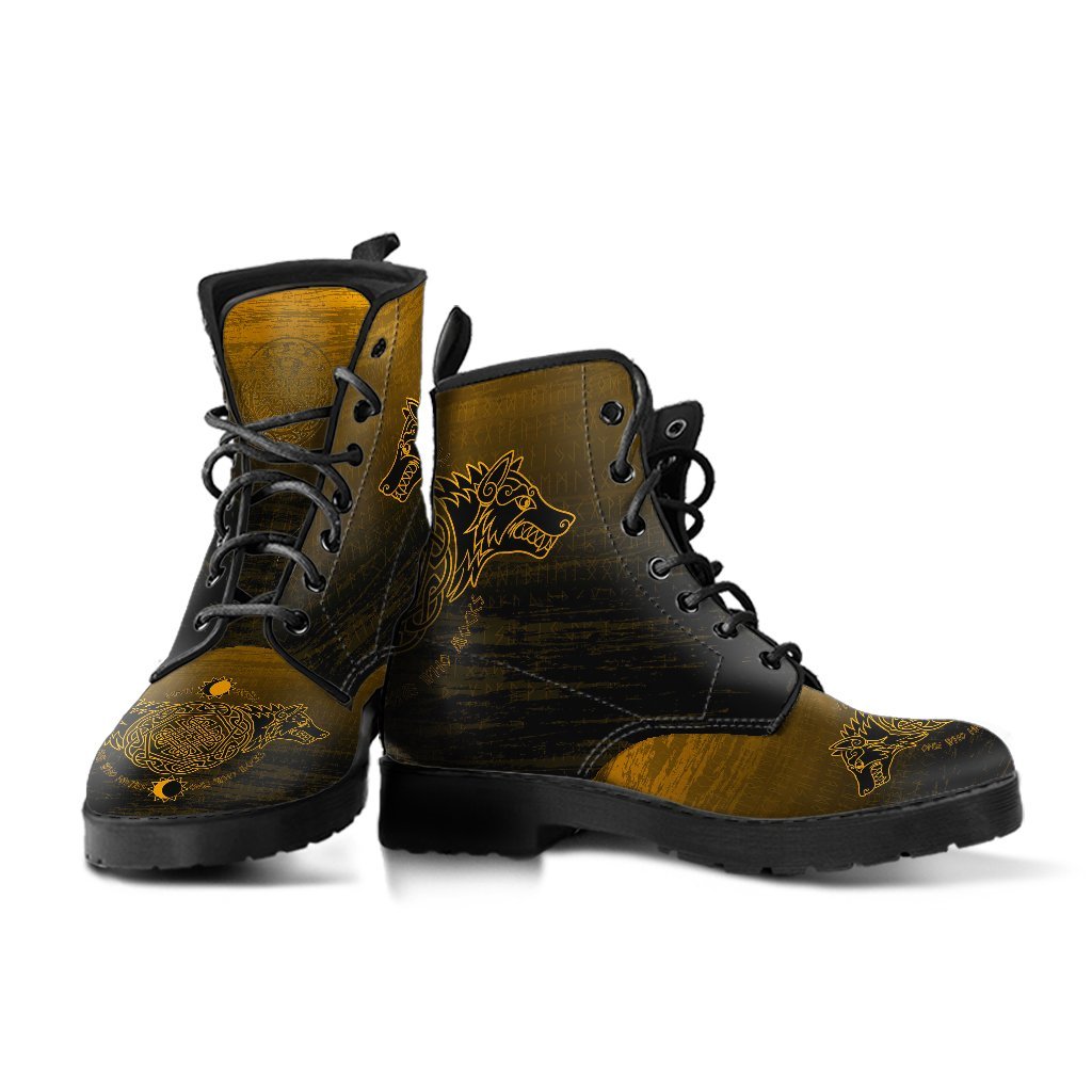 Viking Leather Boots Skoll And Hati Yellow Style