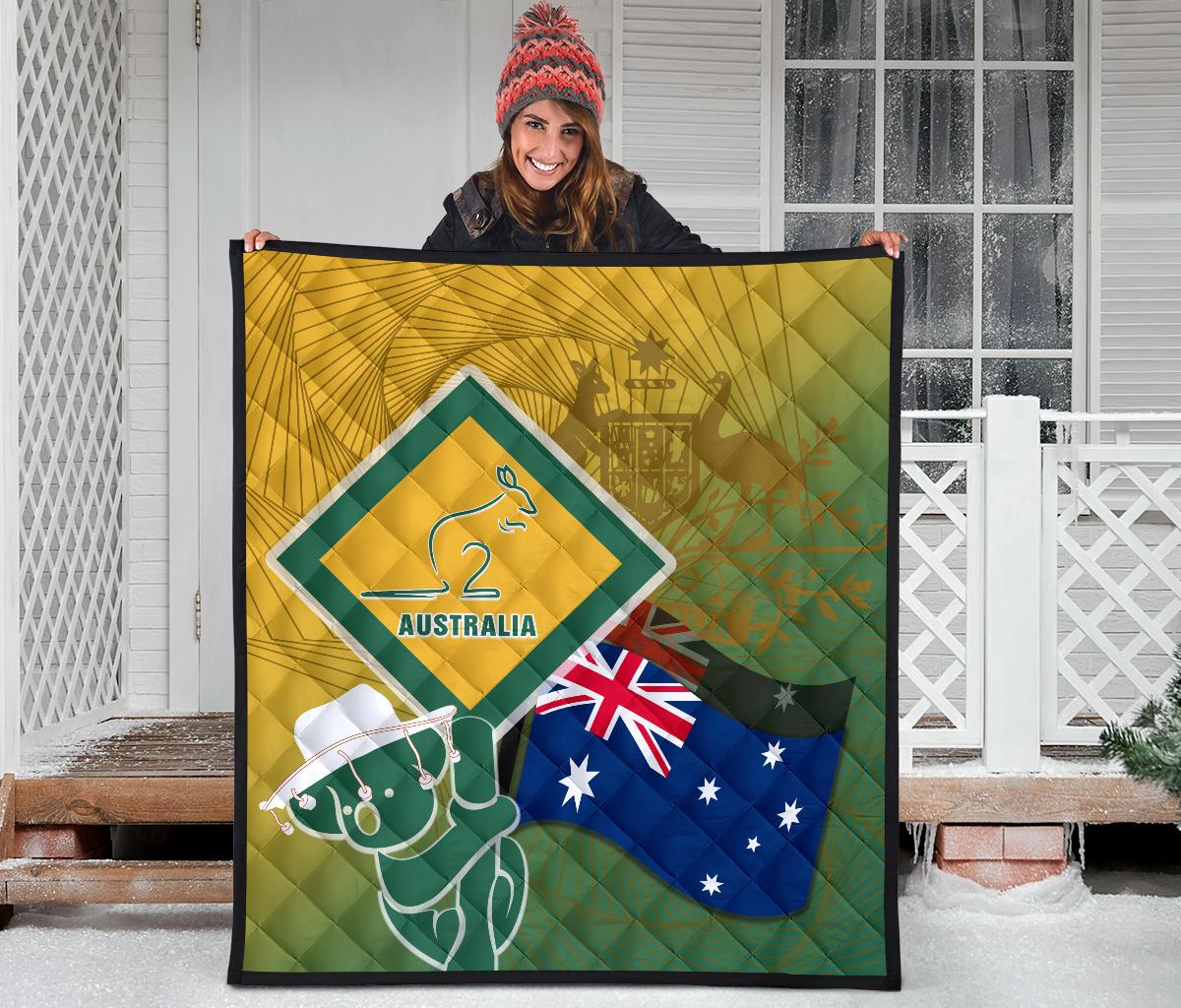 Premium Quilt - Aus Flag and Coat Of Arms Quilt Kangaroo and Koala Sign