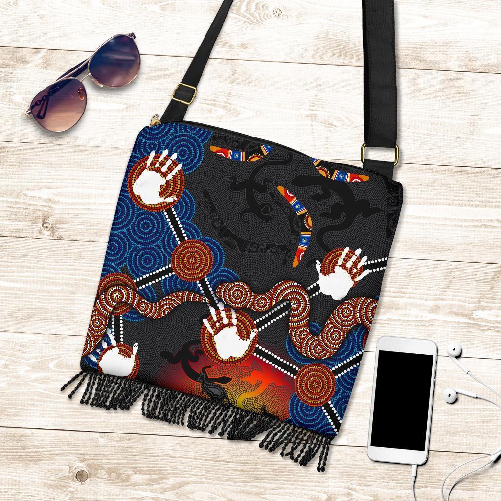 Aboriginal Boho Bags - Australian Boomerang and Snake Indigenous Art