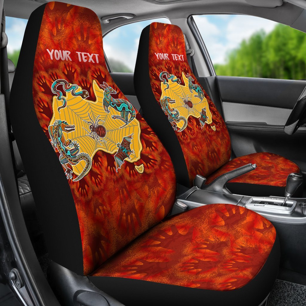 (Custom) Aboriginal Car Seat Cover - Australia Map Hand Patterns Spider Web