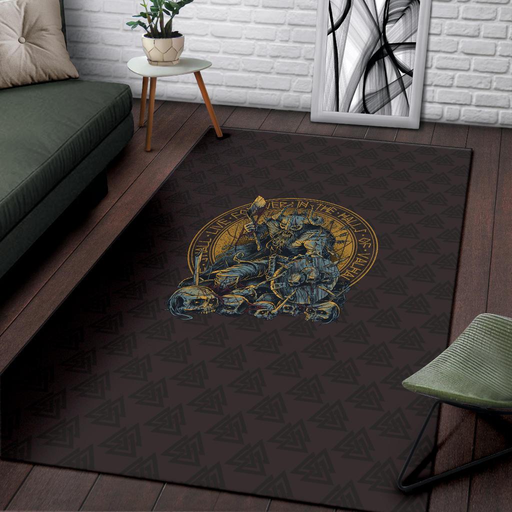 Viking Style Area Rug Warrior Viking Shield Skull