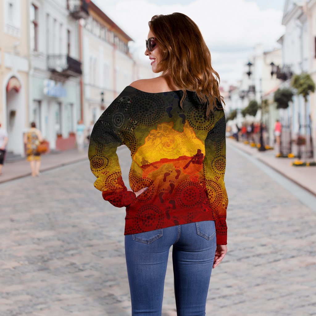 (Custom) Aboriginal Women's Off Shoulder Sweater, Australian Map with Indigenous Color
