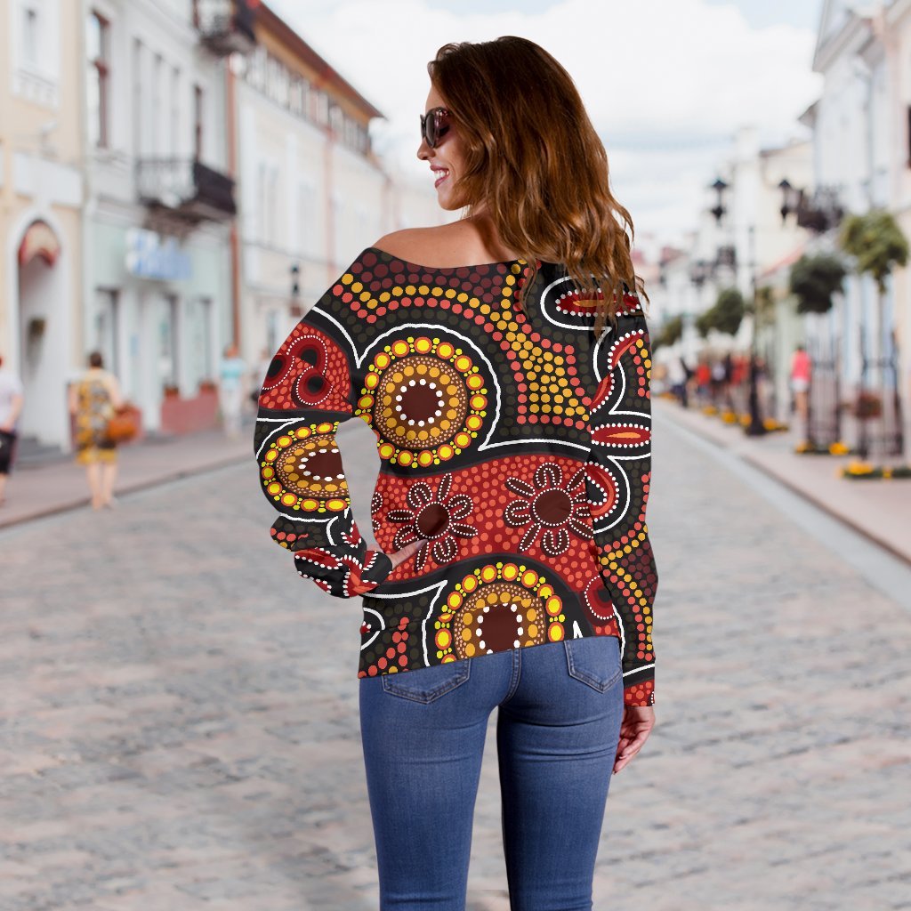 (Custom) Aboriginal Women's Off Shoulder Sweater - Indigenous Circle Dot Painting Style