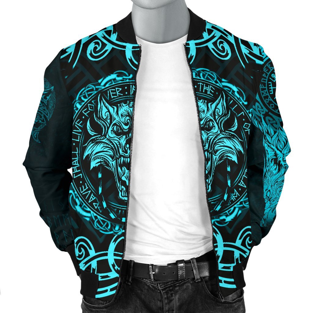 Viking Bomber Jacket Fenrir Viking Cyan 3D Style Ver01