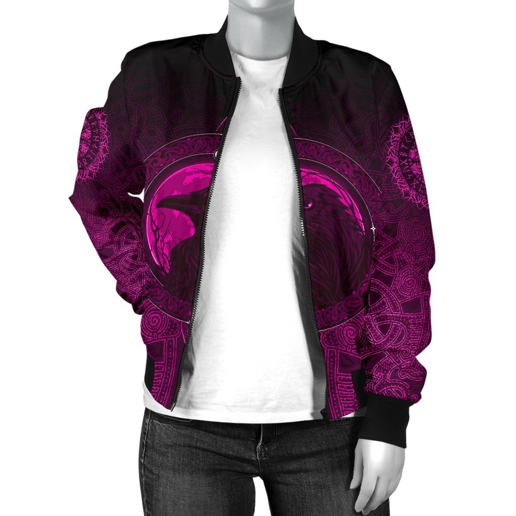 Viking Bomber Jacket Ethnic Odin Raven Pink Style Ver01