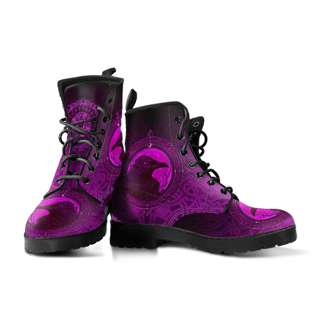 Viking Leather Boots Ethnic Odin Raven Pink