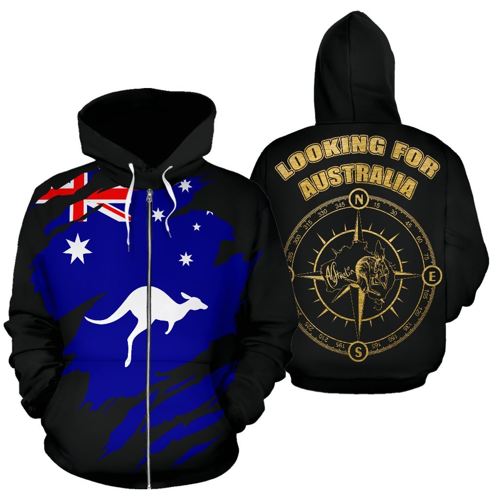 Zip Hoodie - Kangaroo Hoodie Flag Style Compass - All Over Print