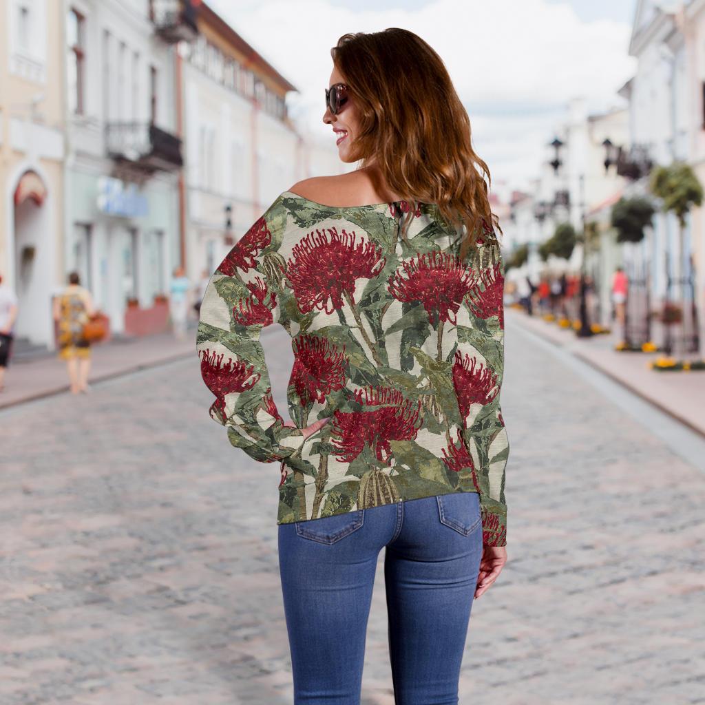 Off Shoulder Sweater - Kangaroo Sweater Waratah Painting