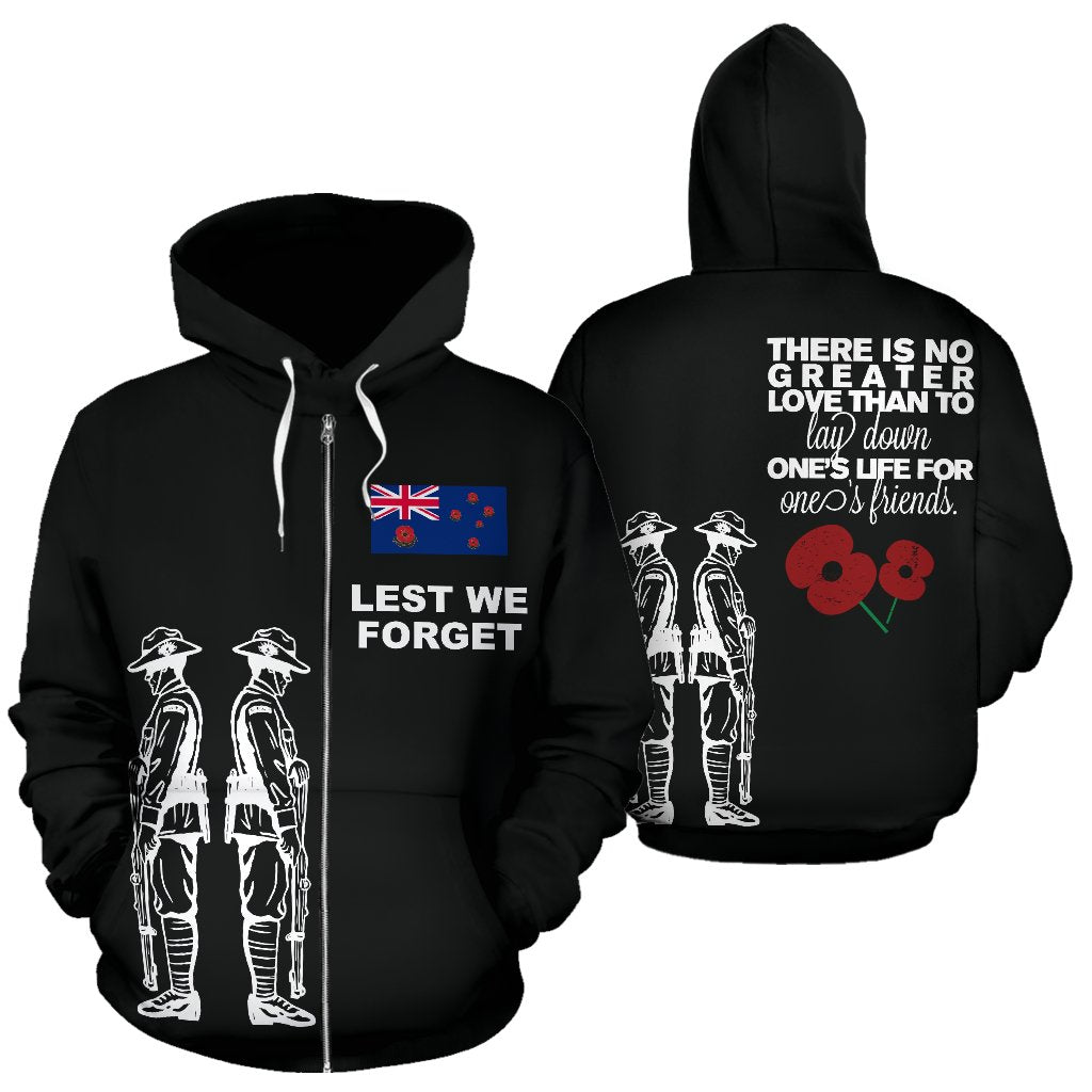 New Zealand Zip Hoodie - Anzac Day Lest We Forget