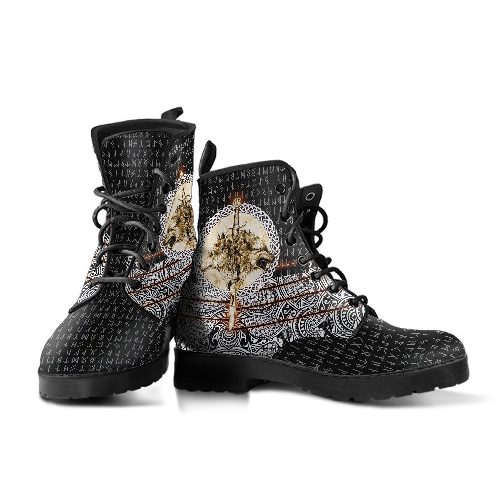 Viking Leather Boots Wolf and Tattoo 3D