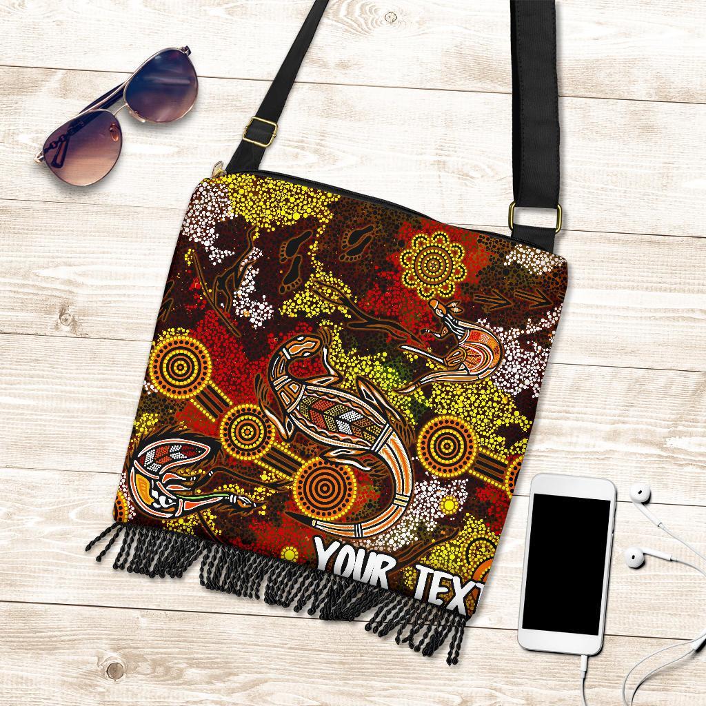 (Custom) Aboriginal Boho Handbag , Kangaroo and Lizard Dot Painting Art