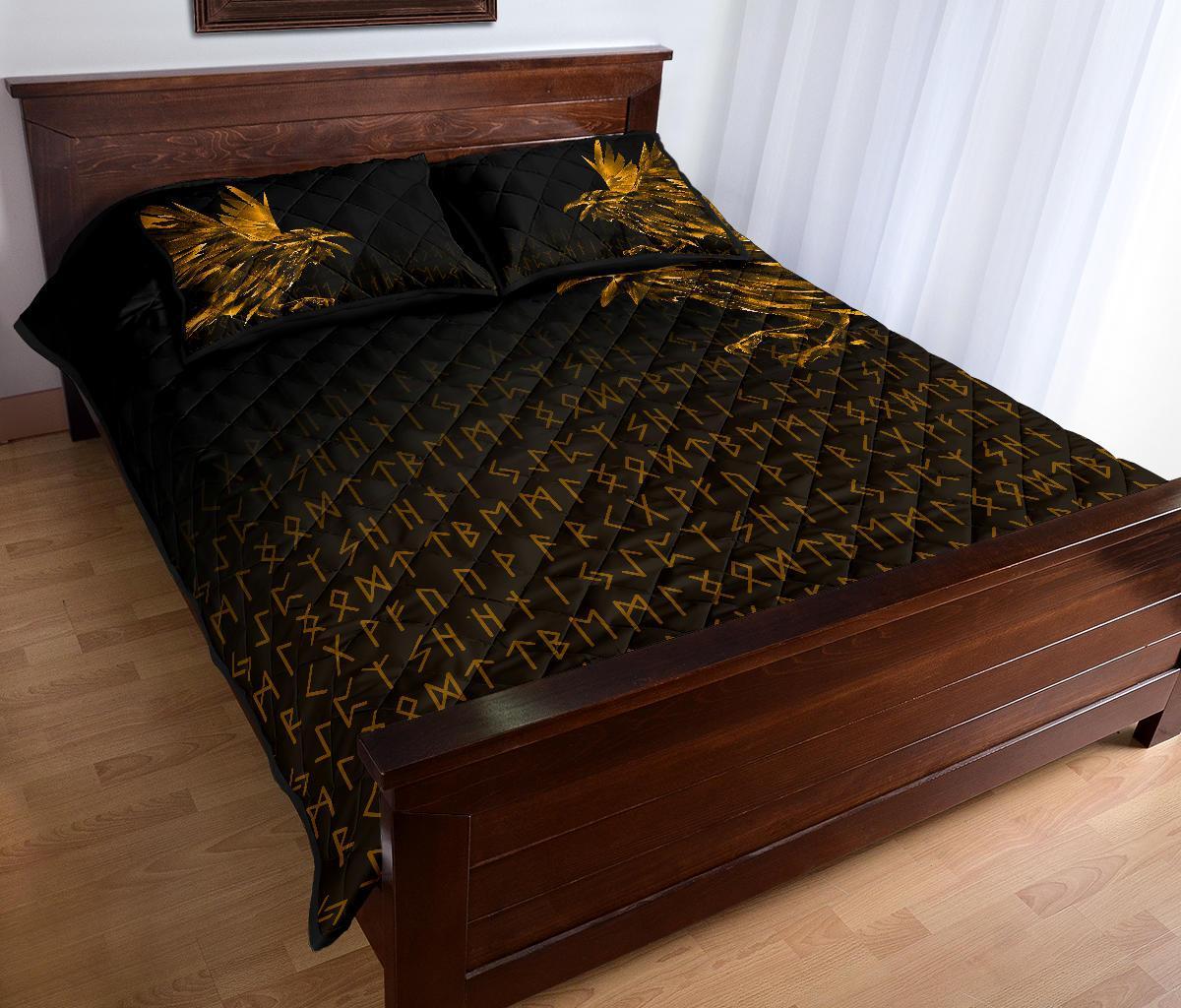 Viking Quilt Bedding Set The Raven Of Odin Rune Gold