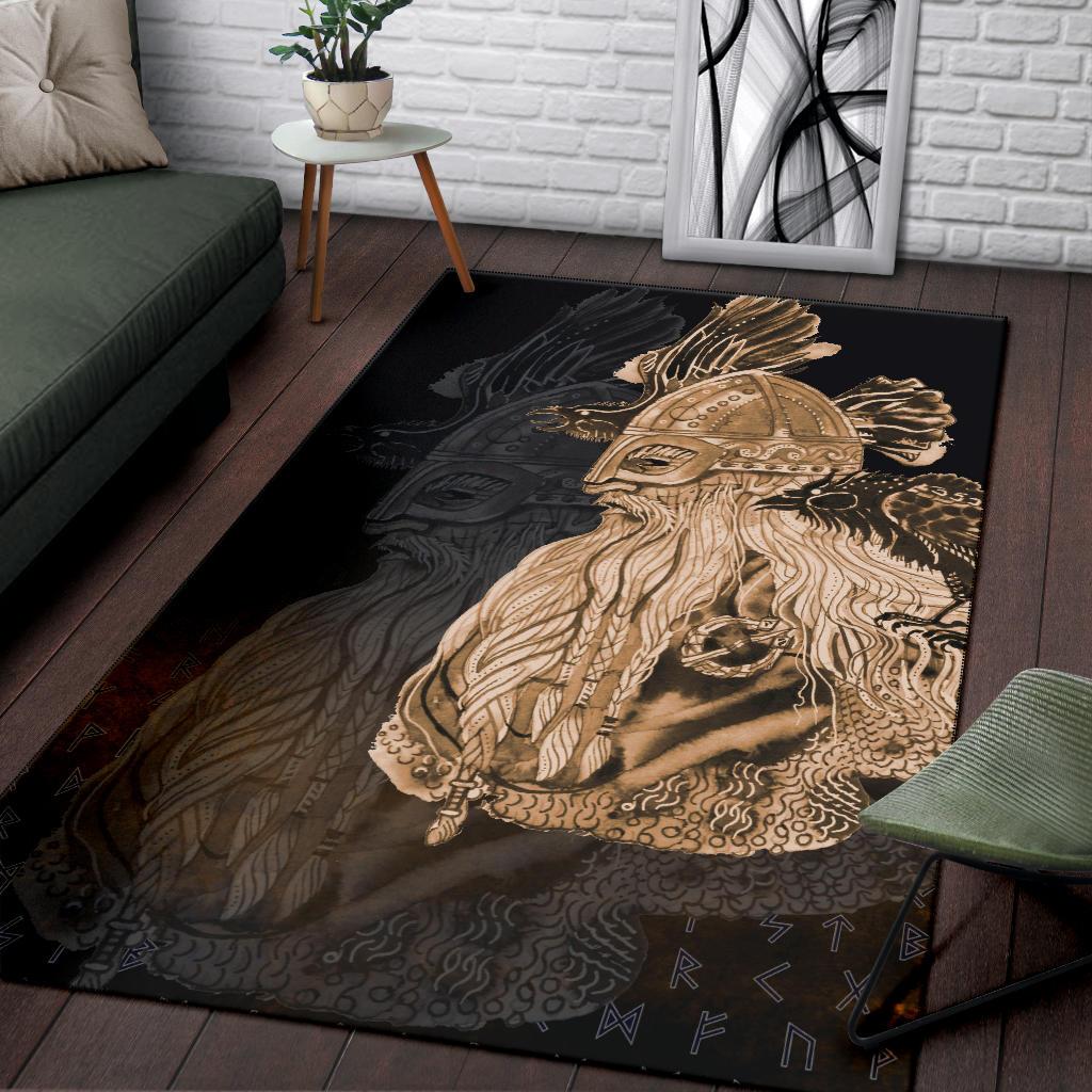 Viking Area Rug Odin Raven Viking Gold