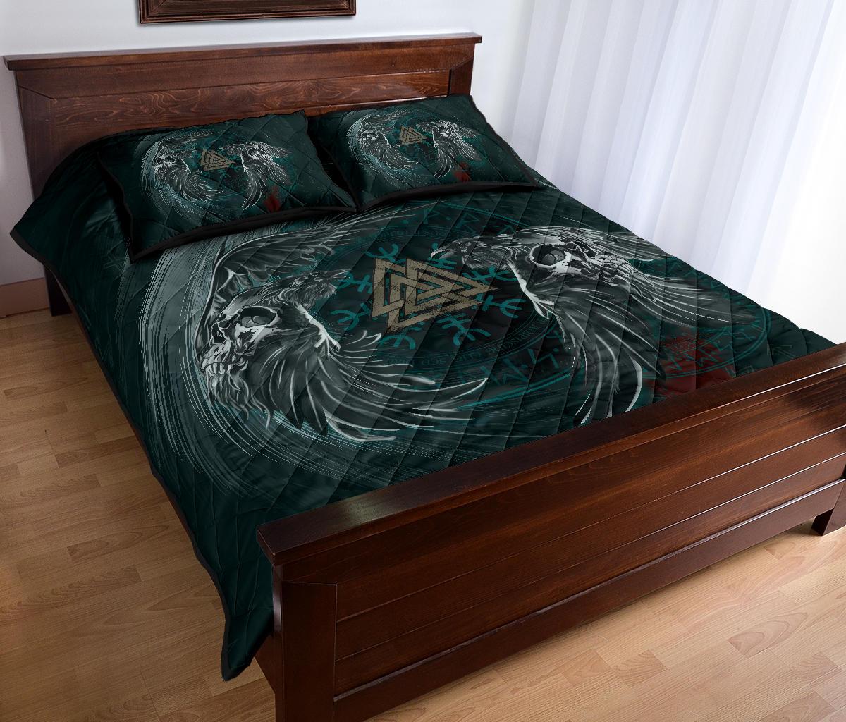 Viking Quilt Bedding Set Ravens Skull Tattoo Ver01