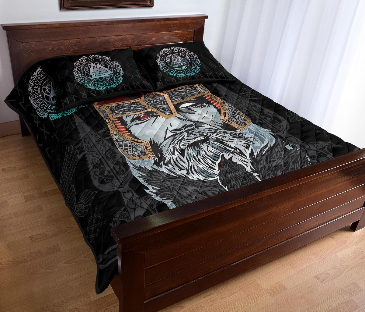 Viking Quilt Bedding Set Odin Valknut and Triple Horn