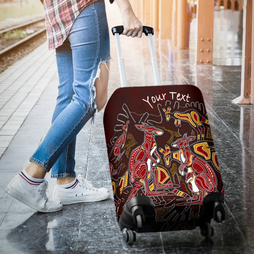 (Custom) Aboriginal Luggage Covers - Kangaroo family with Hand Art