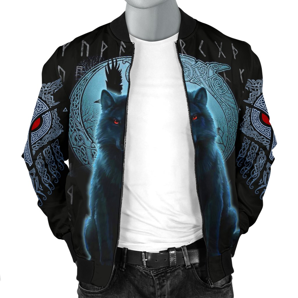 Viking Bomber Jacket Fenrir Viking Wolf And Moon Ver01