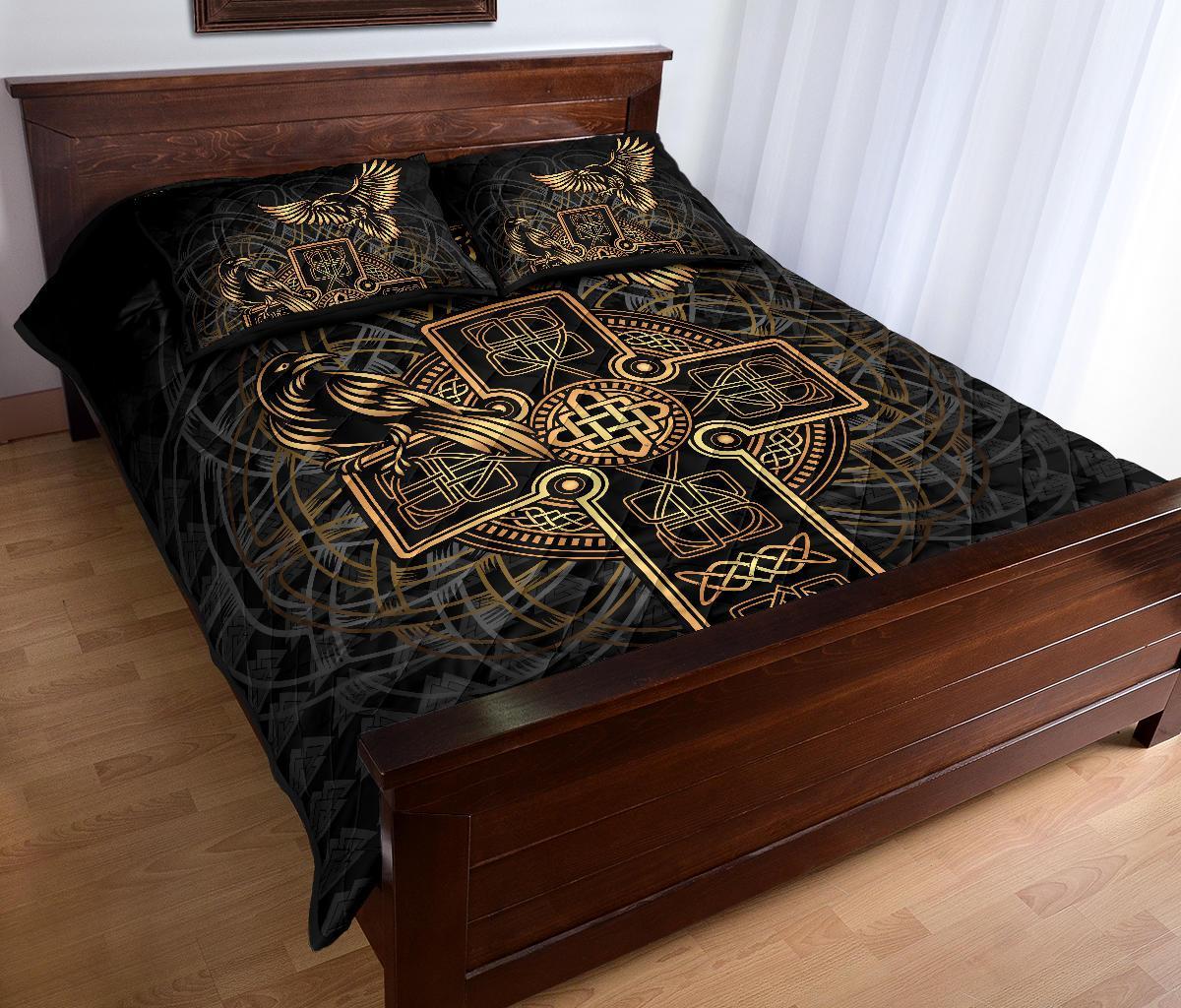 Viking Quilt Bedding Set Odin's Celtic Raven Tattoo