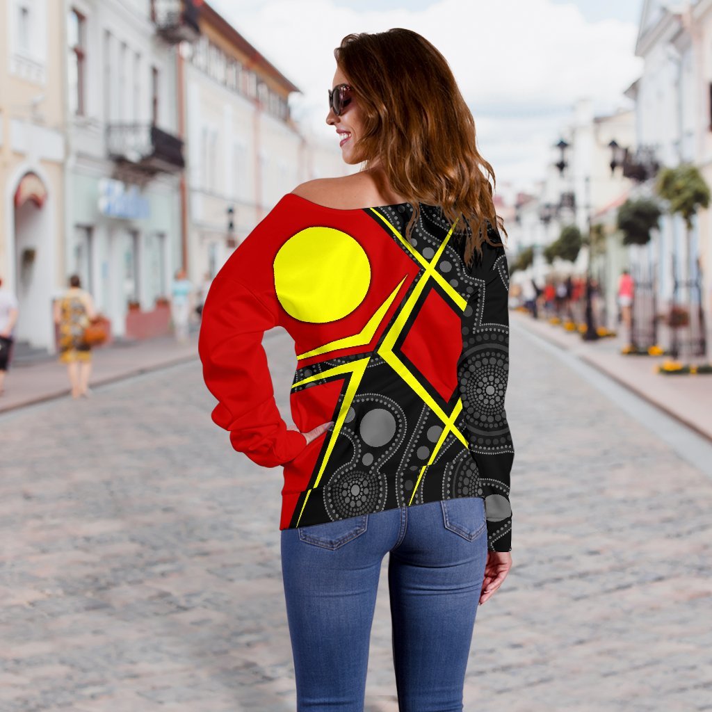 Aboriginal Off Shoulder Sweater - Indigenous Legend