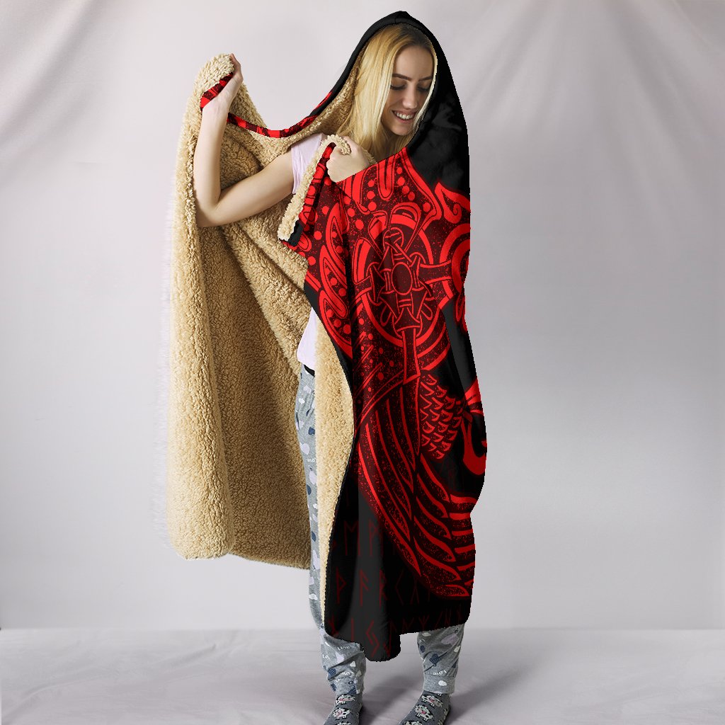 Viking Hooded Blanket Raven Tattoo Red Style